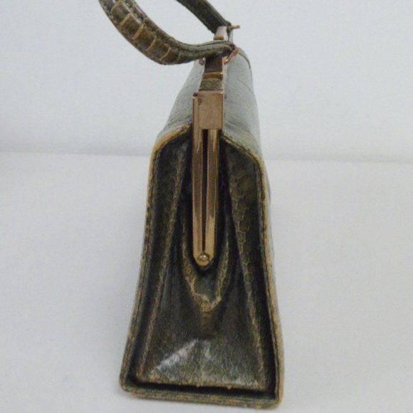 VINTAGE GREEN SNAKESKIN frame HANDBAG PURSE - Picture 7 of 10